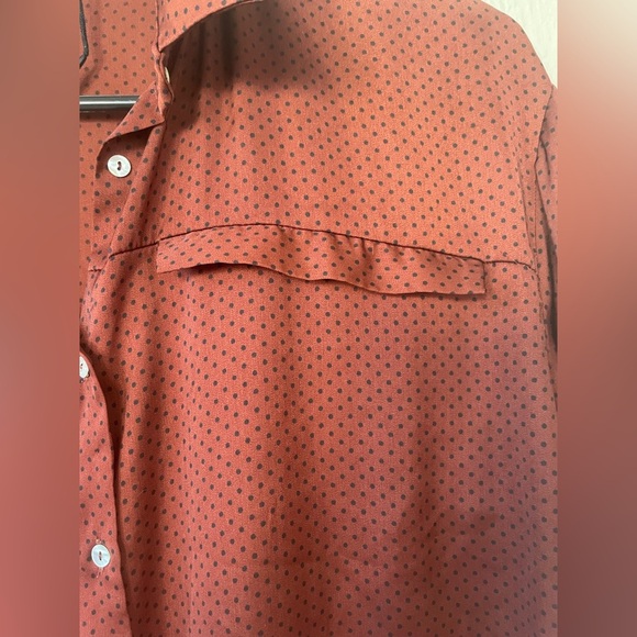Zara Basics brown / black Swiss dot button up silky blouse, drawstring hem; S - Picture 8 of 8